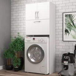 Armário Multiuso Lavanderia 3 Portas Branco Branco