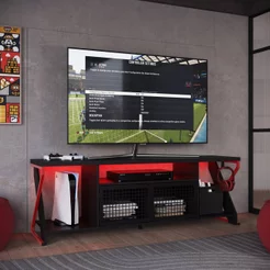 Rack Industrial para TV até 60 Polegadas com LED 160cm Gamer P1033 Preto Vermelho/Preto