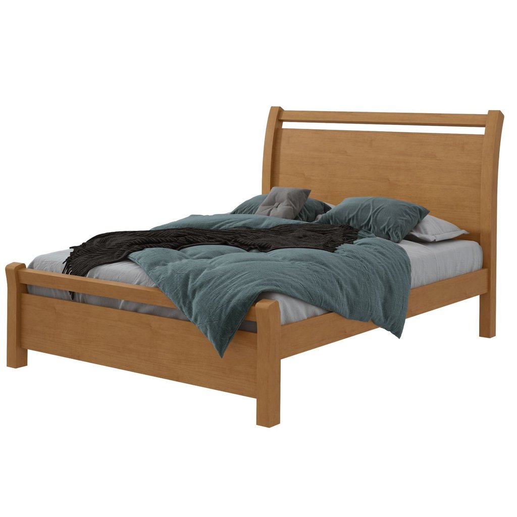 Cama de Casal Cabeceira com Detalhes Curvos Madeira Reali Amêndoa Clean Amêndoa Clean