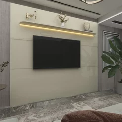 Painel para TV até 90 Polegadas 100% MDF com LED 219CMX195CM 1 Prateleira Royal Branco Off White