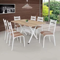 Conjunto de Mesa com 6 Cadeiras Luna Clássica Bege/Branco/Capuccino Branco/Cappuccino