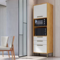 Paneleiro Torre Quente com 2 Portas 2 Gavetas e Espaço Micro-Ondas 100% MDF Vicenza Espresso Móveis Amêndoa/Branco