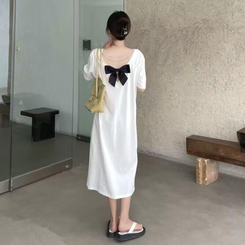 Tamanho grande Halter manga curta camiseta vestido 2026 verão novo estilo gordura mm arco solto capa barriga sobre o joe