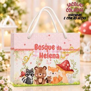 Sacola Personalizada Bosque menina /  Rosa/Lembrancinha de Festa /Aniversário