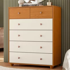 Cômoda para Quarto 6 Gavetas Vittoria Marrom/Carvalho Grife/Off White Cinamomo/Off White