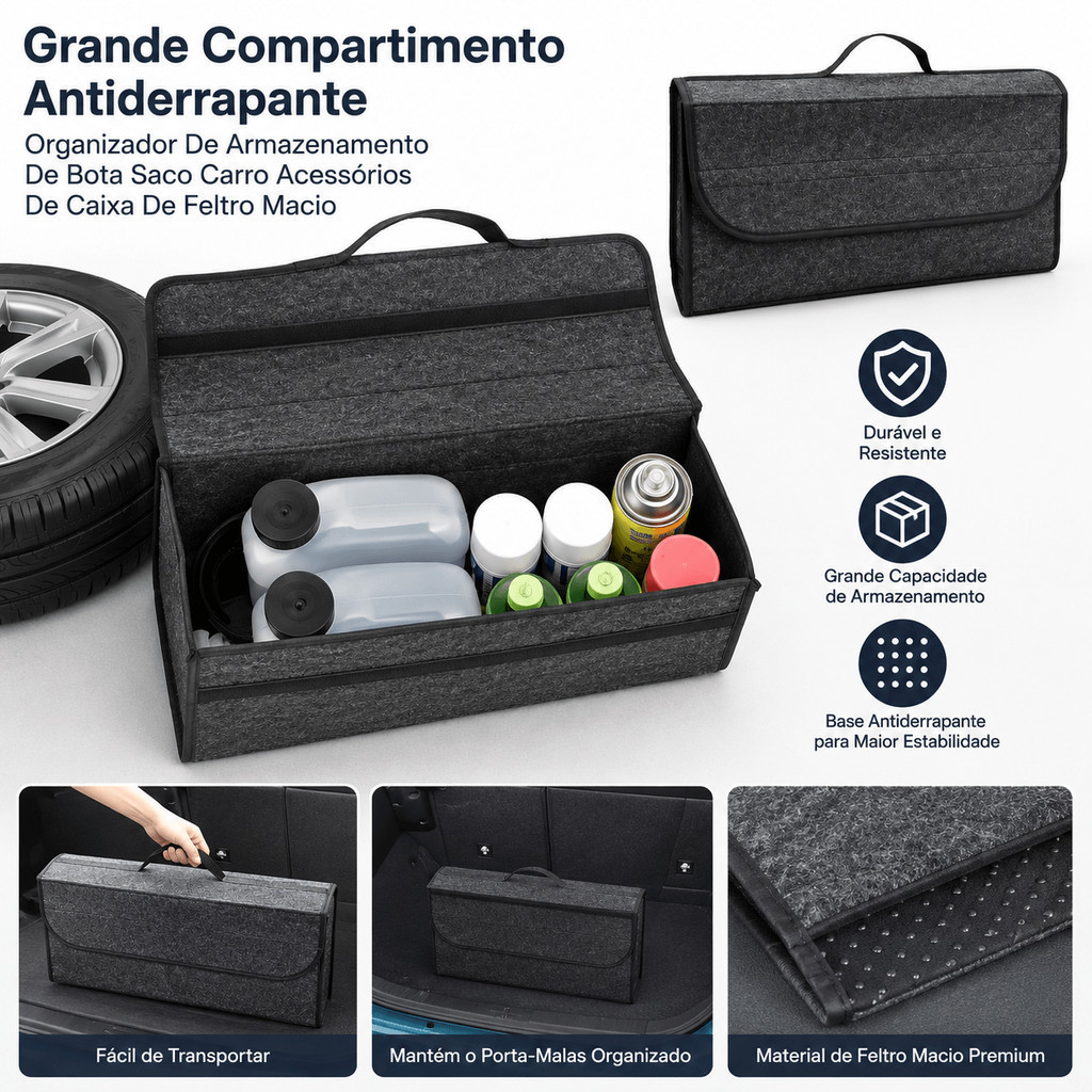 Bolsa Organizadora de Ferramentas Feltro Para Porta Malas Carro Alta Capacidade Dobrável com Alça