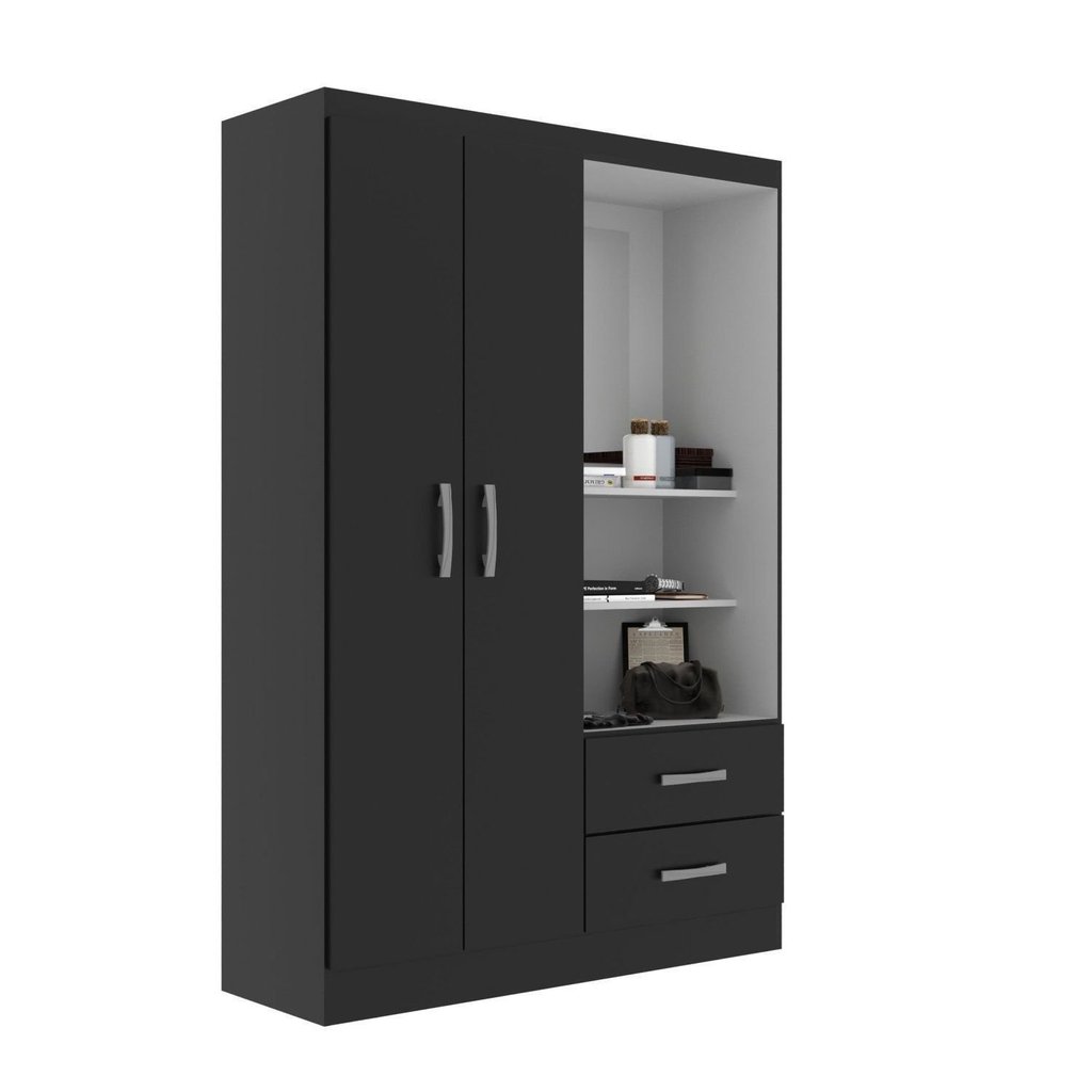 Guarda Roupa Solteiro 2 Portas 2 Gavetas com Espelho Capelinha Preto Yescasa Preto · foto 2