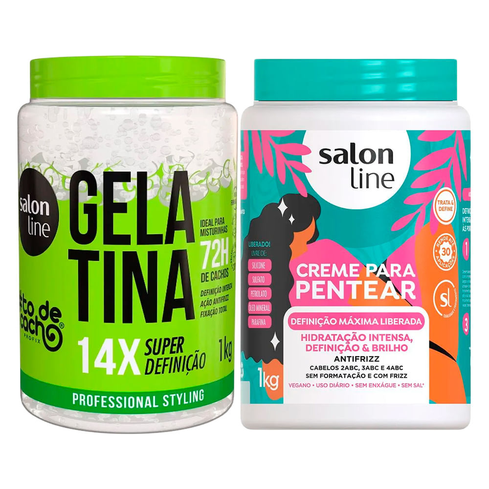 Kit Gelatina Salon Line #To De Cacho 1kg e Creme Para Pentear Salon Line Definição Máxima 1kg