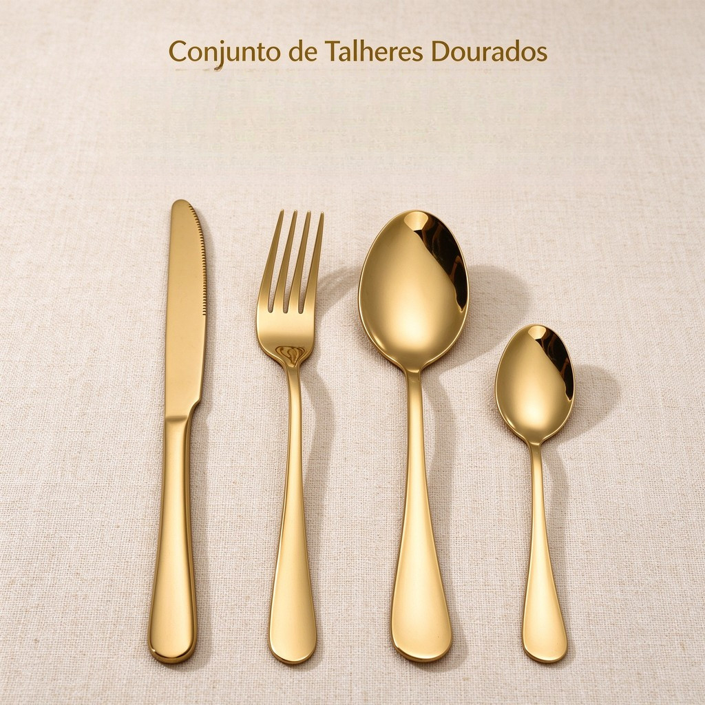 24/48 Talheres Individuais Faca Garfo Colher Sobremesa Inox Para Cozinha Dourado
