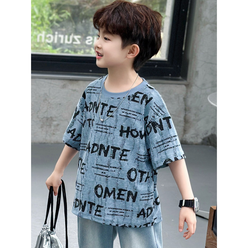 Meninos verão camiseta de manga curta 2026 novo estilo crianças versão coreana moda topo estilo fino menino Casual verão