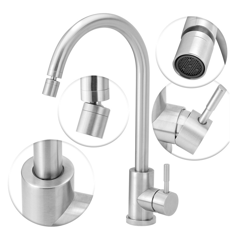 Torneira Cozinha Monocomando Inox 304 Escovado Bica Movel Alavanca 1/4 Volta Ceramica — imagem 2 de 2