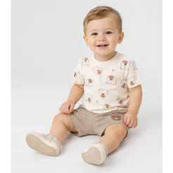 Conjunto Infantil Camiseta e Bermuda Trick Nick Bege