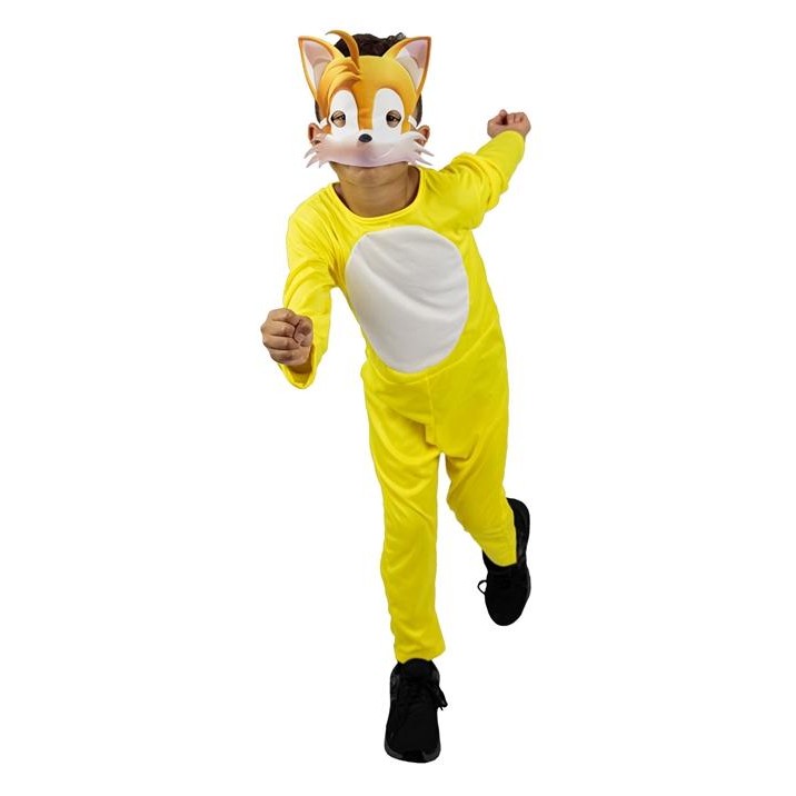 Fantasia Sonic Menino Infantil Amarelo Roupa Tails Longo Com Máscara Festa Carnaval Halloween · foto 2