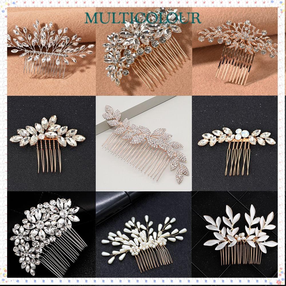 Multicolor Brilhante Headpiece Ouro Prata Strass Acessórios De Casamento Clipe De Flor