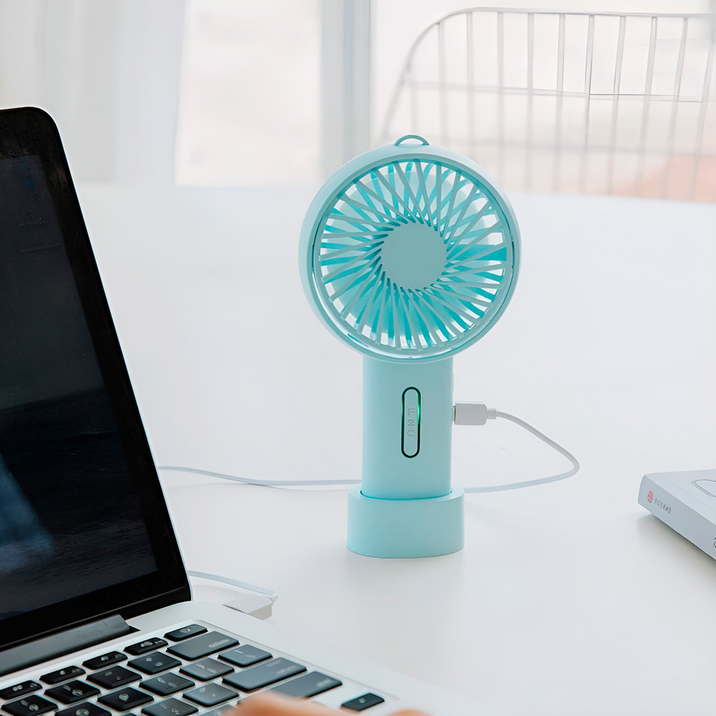 Ventilador Portátil Recarregável Azul de Mesa