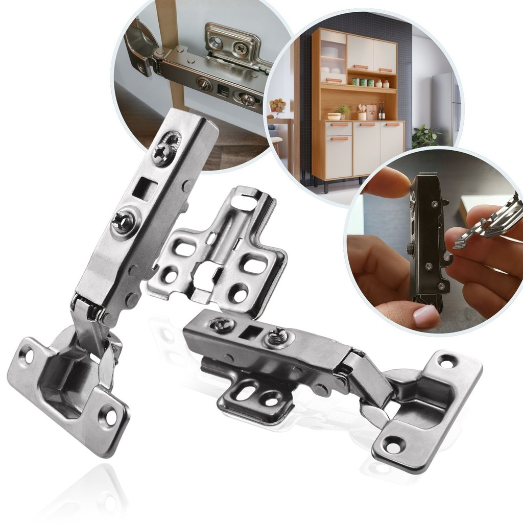 Kit 2 Dobradiça Reta 35mm Click Amortecedor Portas Móveis Armário Caneco Resistente Mola Calço Soft Close Clique Guarda