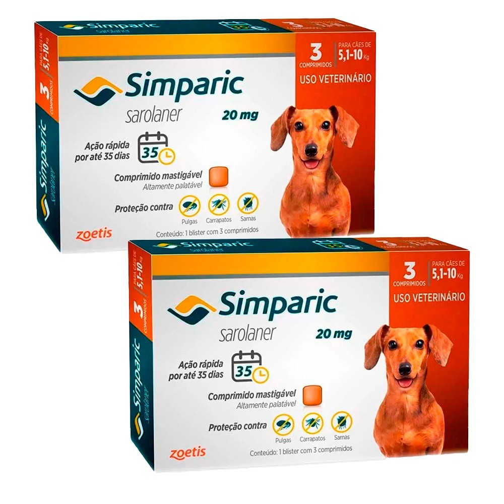Kit 2 Simparic 20mg Cães  5,1 A 10kg 3 Comprimidos em Oferta na Shopee