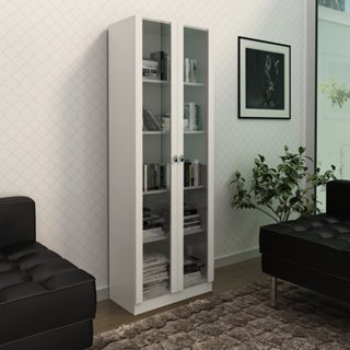 Armário para Escritório com 2 Portas de Vidro e 5 Prateleiras ME4115 Branco em Oferta na Shopee