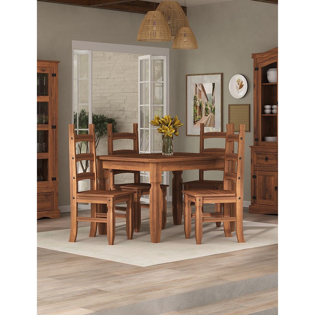 Mesa 120 Cm com 4 Cadeiras Sala de Jantar  100% Madeira Maciça  Cera Acapulco em Oferta na Shopee