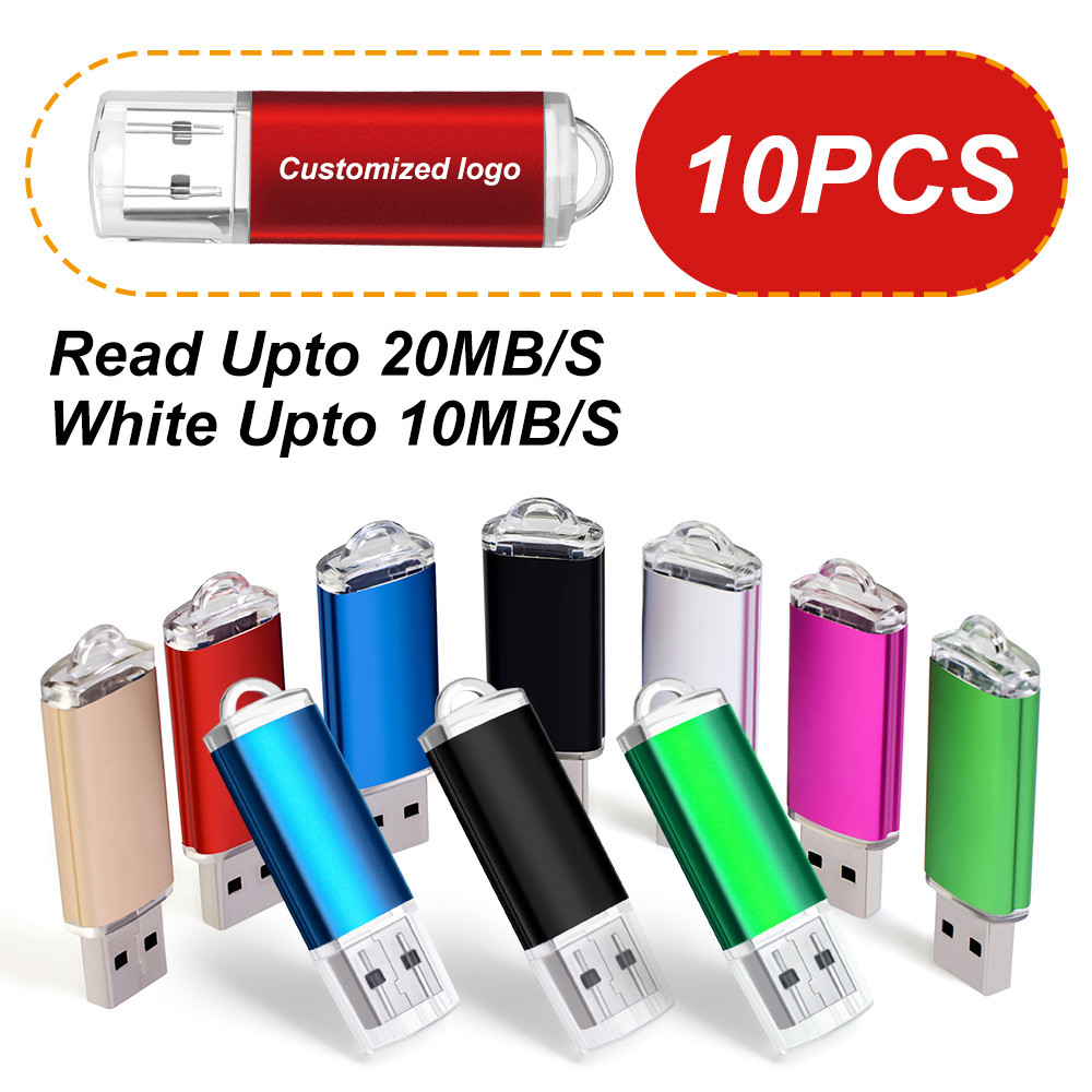Pacote com 10 pen drives USB 2.0 de 128 MB, 256 MB, 1 GB, 2 GB, 8 GB, logotipo personalizado grátis