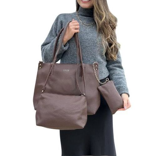 Kit Bolsa Feminina Conjunto 3 Pecas Estilo Tote Luxo Marrom Casual