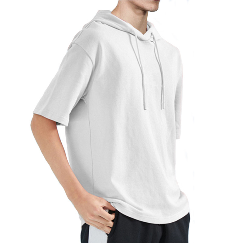 Novo Verão Masculino Com Capuz Camiseta Masculina Cor Sólida Topo Manga Curta Casual Moda Roupas Masculinas Hoodies Chap