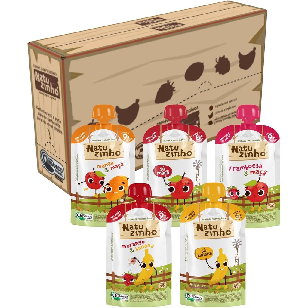 Kit 5 Papinha Orgânica  Natuzinho Mix Sabores Bebê 99g