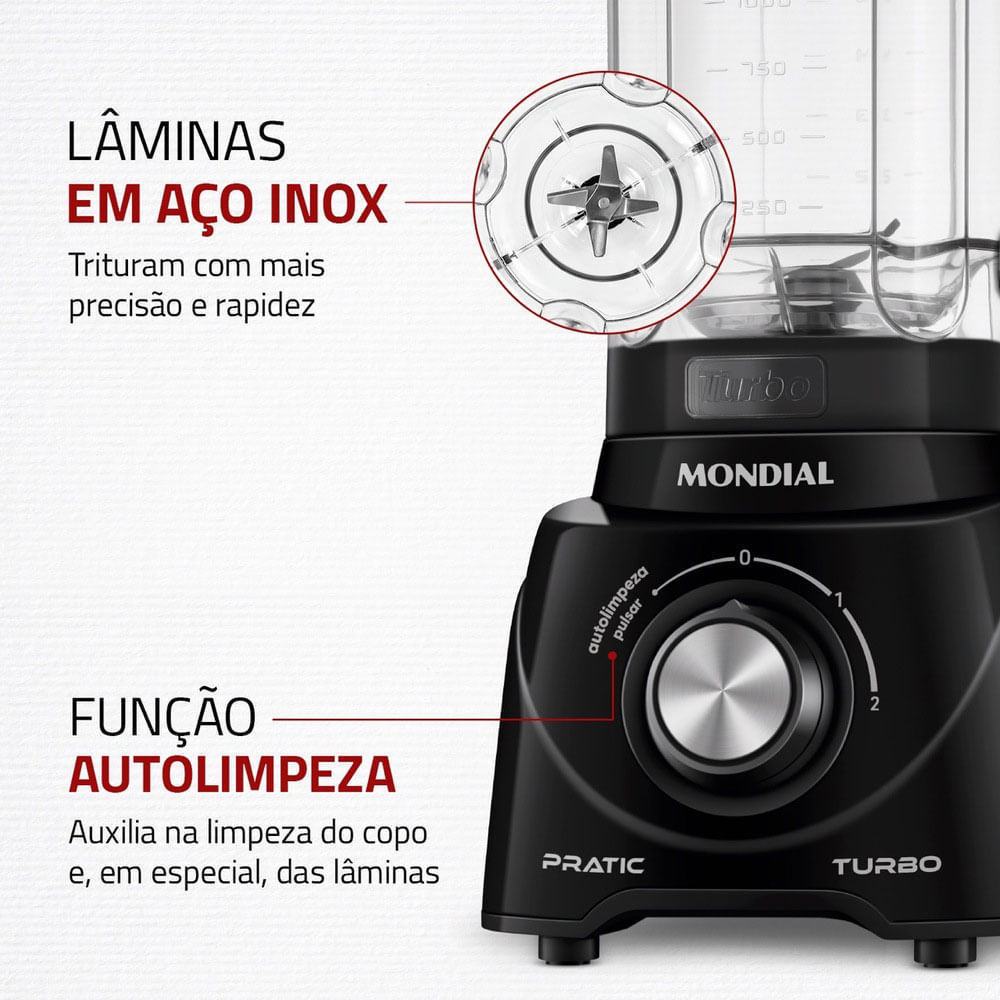 Liquidificador Mondial Pratic Turbo L98B Preto 220V