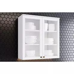 Armário Aéreo Cozinha Modulado Americana 2 Portas de Vidro 80cm Branco - Henn