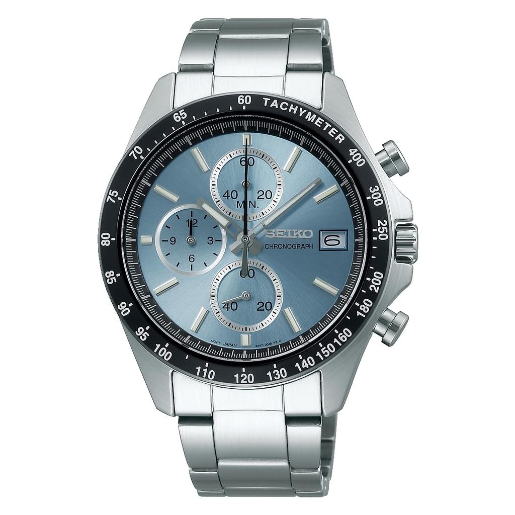 Relógio Seiko SBTR029 masculino, cronógrafo de quartzo prateado com três olhos verticais
