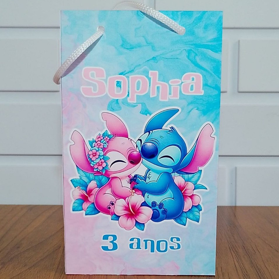 Sacolinha Personalizada Stitch e Angel Aniversário Infantil Mimos e Lembrancinhas para Festa KIT PEGUE E MONTE