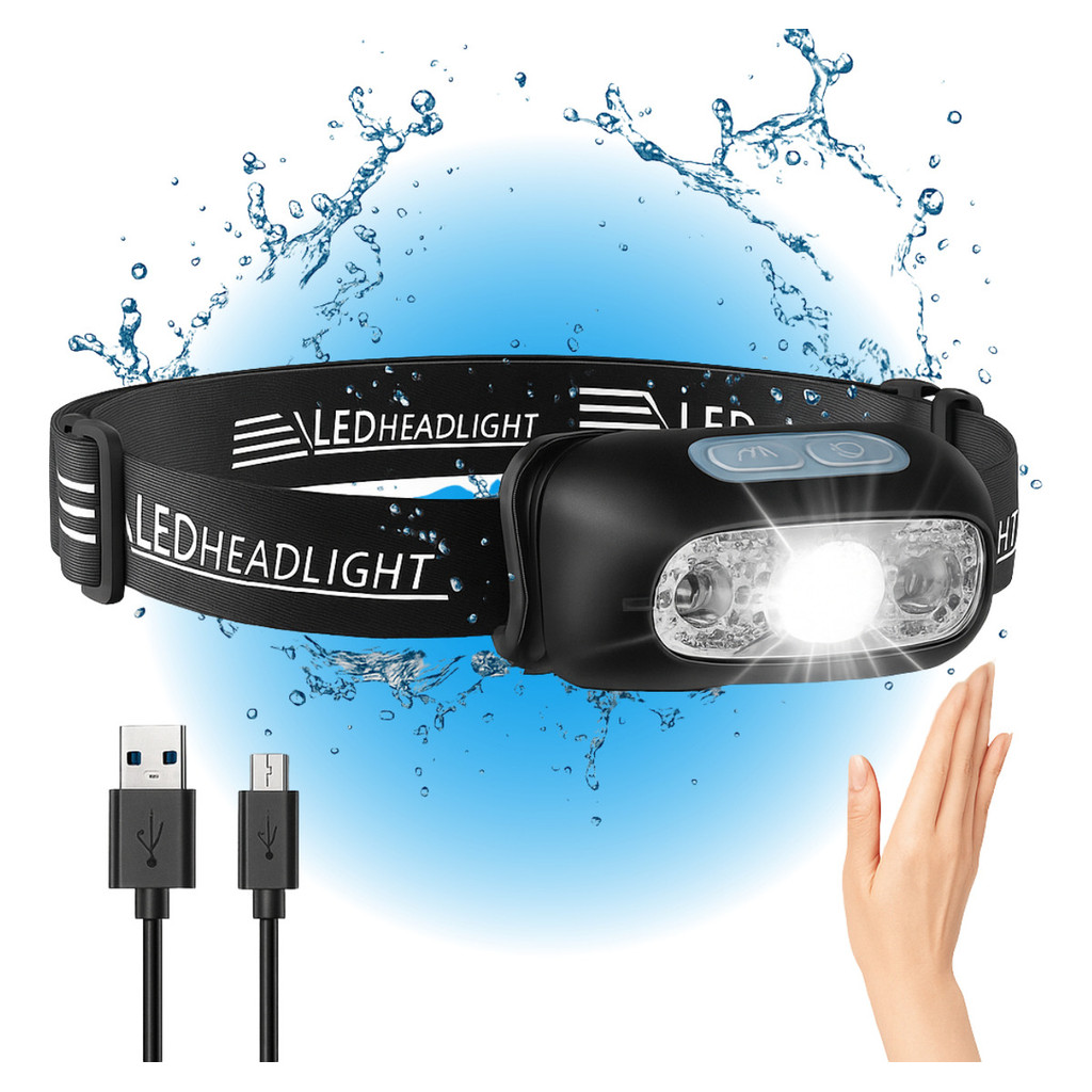 Lanterna De Cabeça Led Com Sensor Recarregável Usb Forte Potente Pesca Camping Caminhada Mecanico Bike Preto em Oferta na Shopee