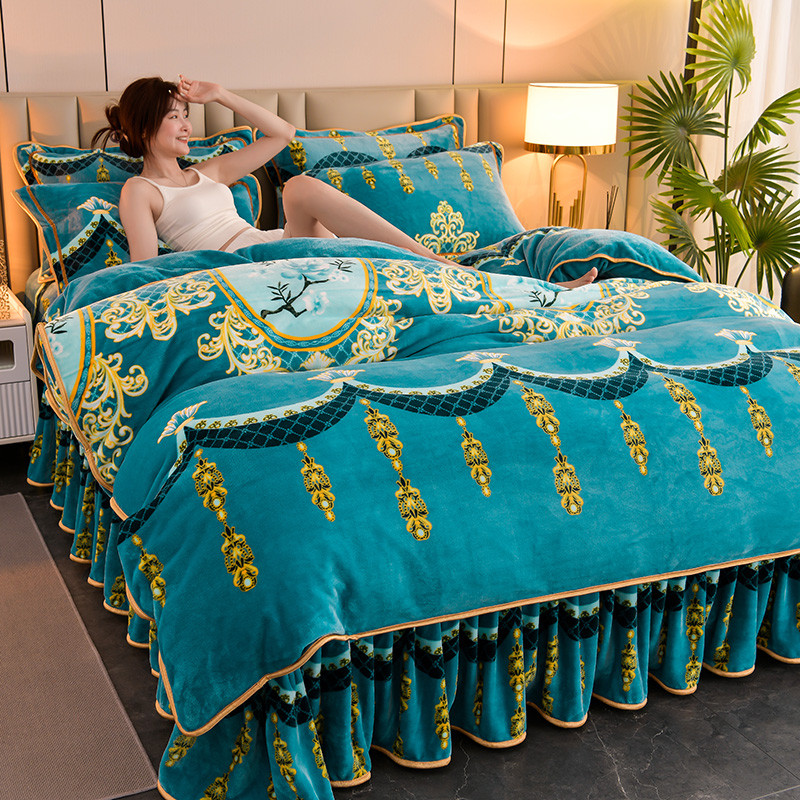 2024 novo estilo inverno leite veludo conjunto de quatro peças mais veludo engrossado quente flanela colcha capa cama An