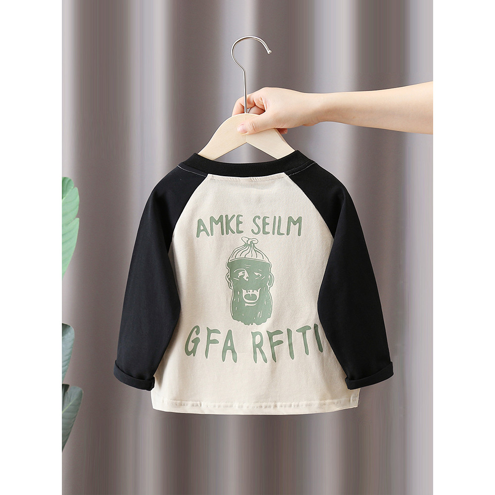 Meninos manga Raglan camiseta primavera outono estilo 2026 novo estilo crianças de manga comprida cor-bloqueando camiset