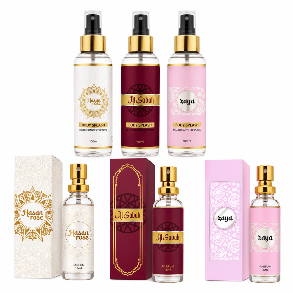 Kit Perfumaria Árabe Amakha Paris | 3 Perfumes 15ml + 3 Body Splash | Al Sabah, 