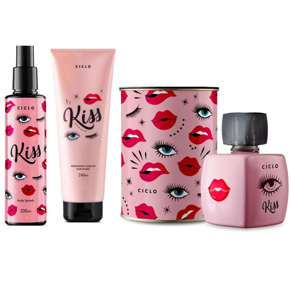 Combo Kit Kiss Perfume Deo Colonia 100ml + Body Splash + Hidratante Feminino Ciclo Cosméticos