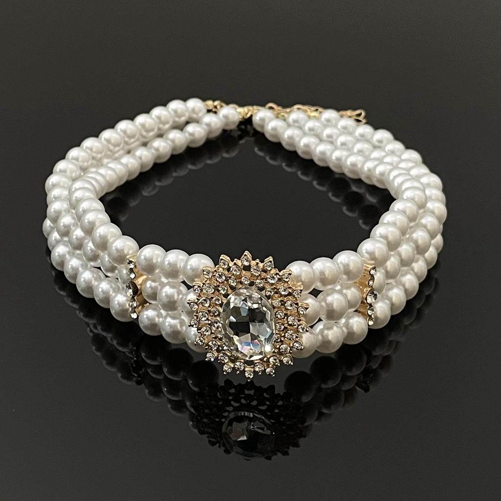 colar colar femenino Preto tia jóias cristal diamante Multi-linha pérola colar europeu americano atmosférico curto colar