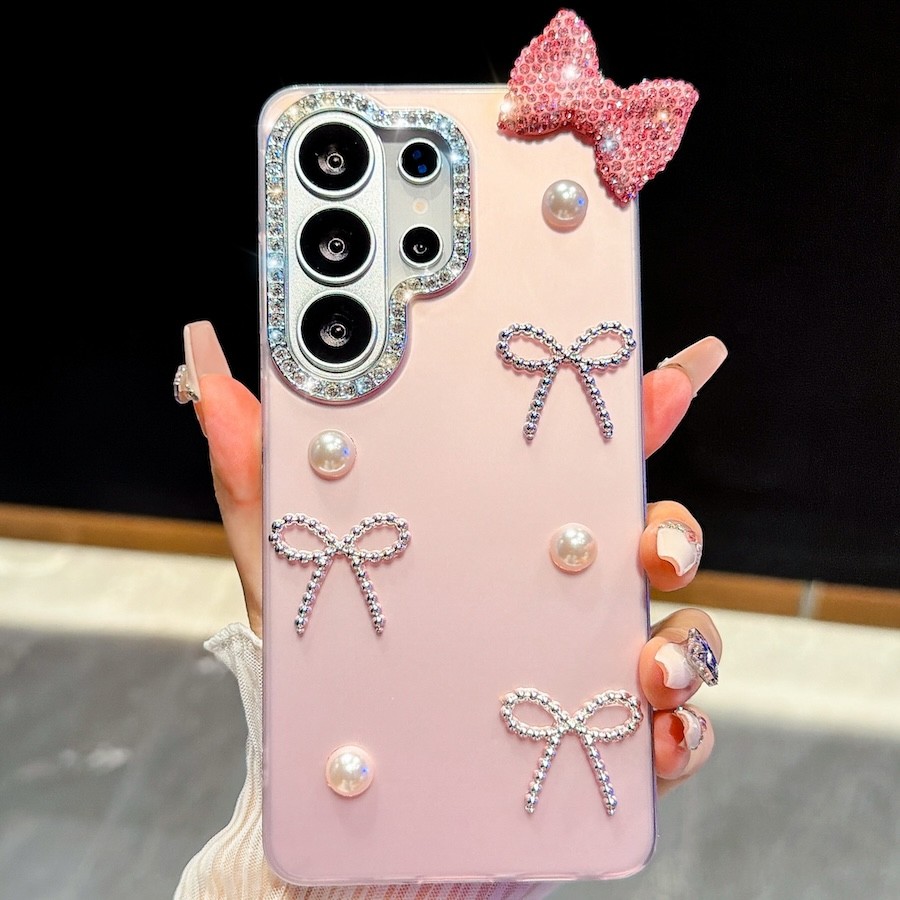 Bonito 3D Bowknot Glitter Diamante Arco Caso De Telefone Para Samsung A57 A37 A27 A17 A16 A26 A36 A56 A15 A35 A55 5G Cap