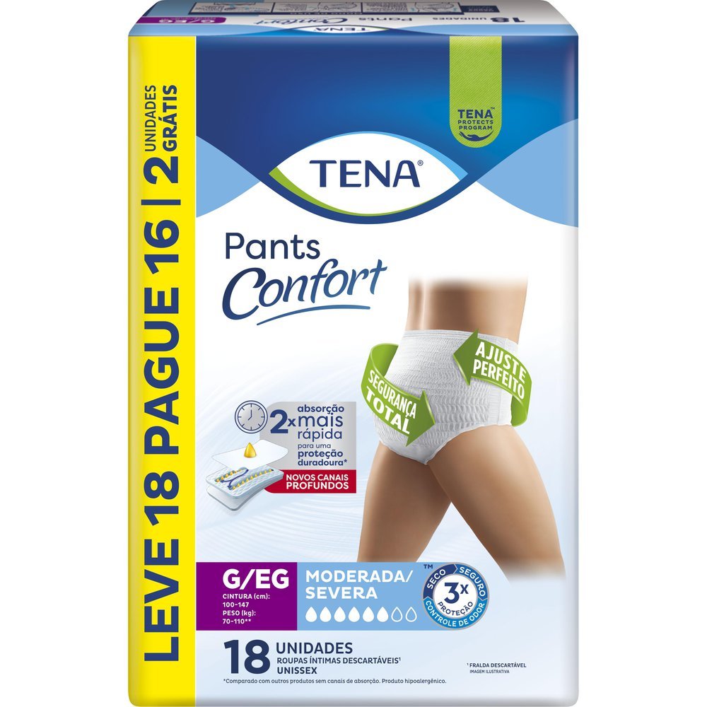 Roupa Íntima Tena Pants Confort Tamanho G/EG Leve 18 e Pague 16 Unidades