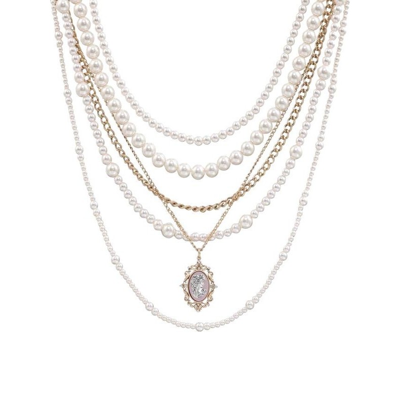 colar femenino colar [Estilo de celebridades] Colar retrô americano feminino com pérolas altas, colar feminino com múlti