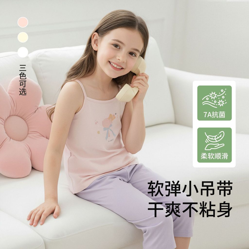 Crianças estilingue meninas Modal sem mangas camiseta superior antibacteriano interior Wear casa pijamas meninas All-Mat