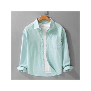 Primavera outono puro algodão Oxford girando camisa de manga comprida solta Casual simples clássico juventude puro algod