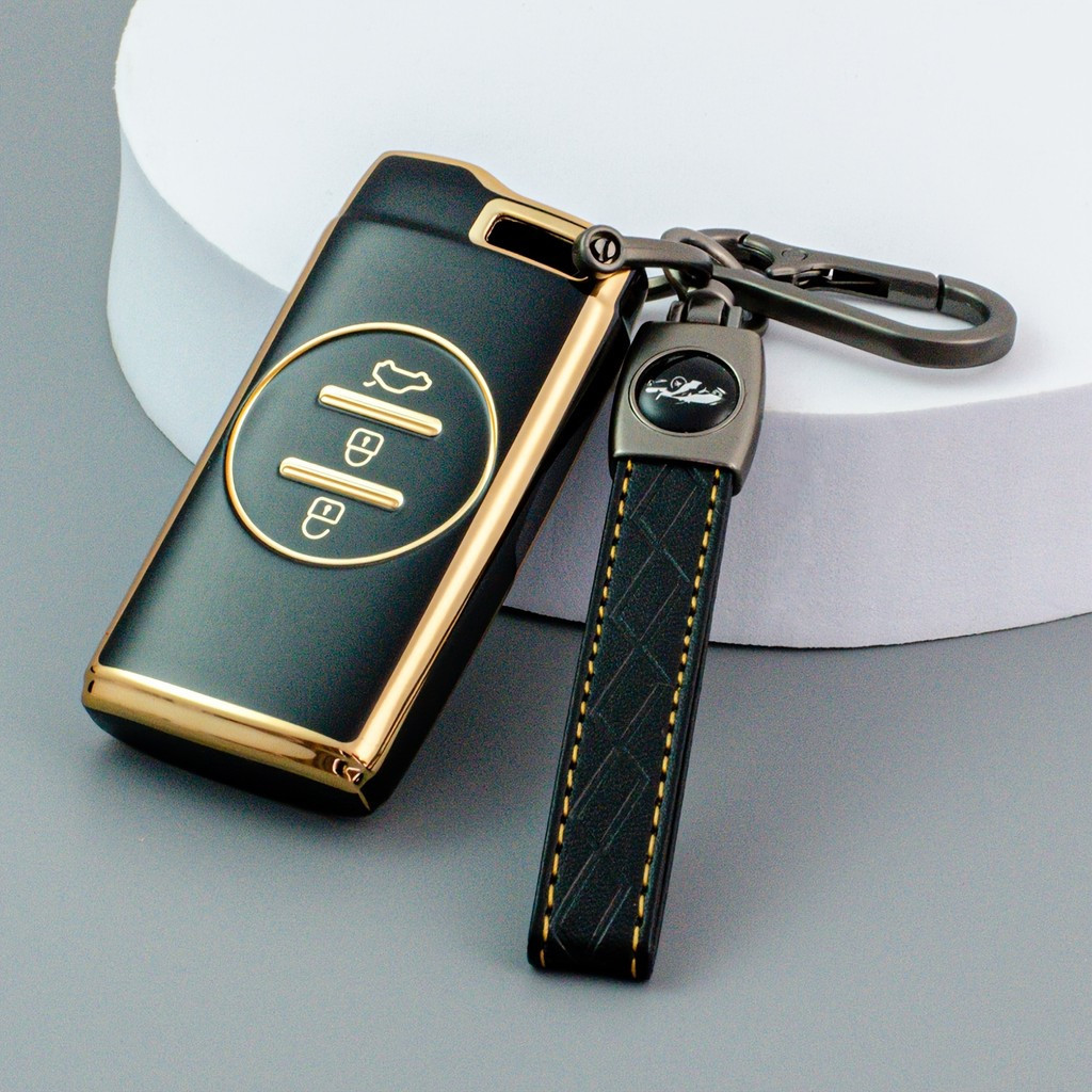 Capa de Chave de TPU Preta de Luxo com Chaveiro para Chery Arrizo 5 Pro, Arrizo 7, Tiggo 4, 7, 8, Arrizo EXeed - Capa Pr