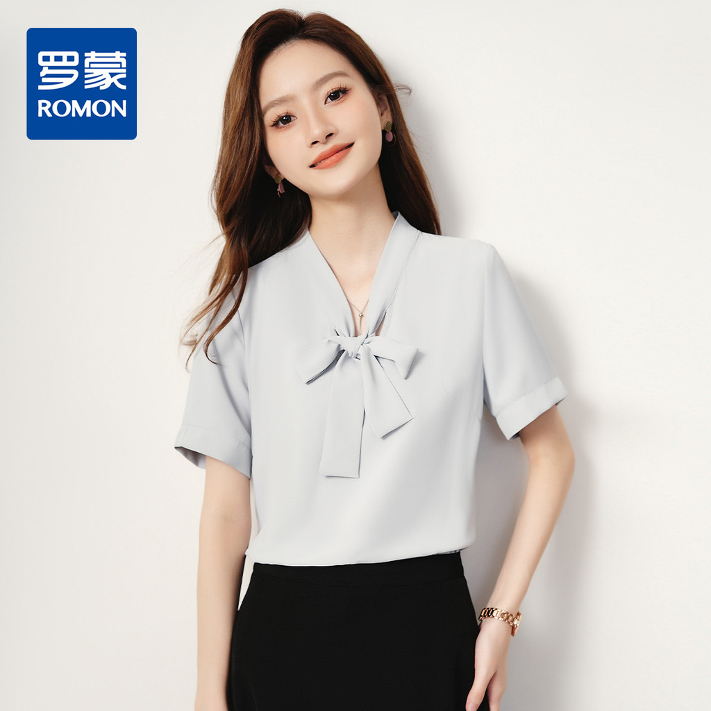 Lomon verão Chiffon camisa senhoras camisa de manga curta elegante generoso Commuter All-Match Bowknot camisa feminina