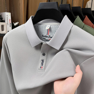 Camiseta de lapela fina de manga comprida de seda gelada pai de meia-idade usar camisa POLO de outono para idosos de mei