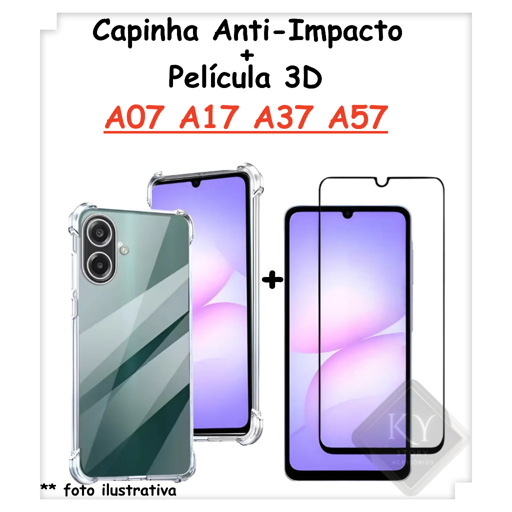 Capa Capinha + Película Vidro 3D Para Samsung Galaxy A07/A17/A37/A57 Vários Modelos 2k25