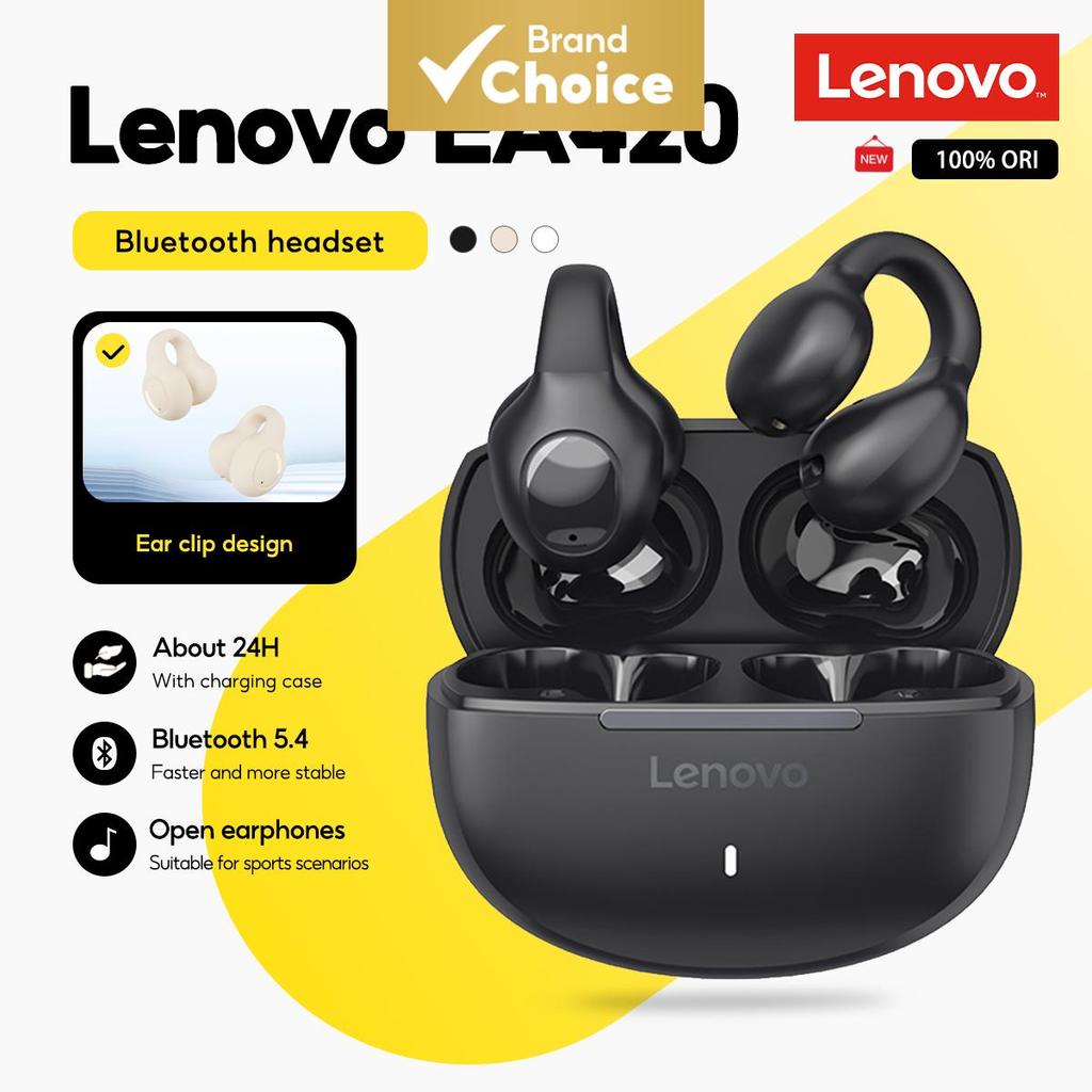 Fones De Ouvido Lenovo EA420 TWS Em Forma De U Tipo De Clipe Bluetooth 5.4 Controle De Toque Bateria De Longa Duração Co