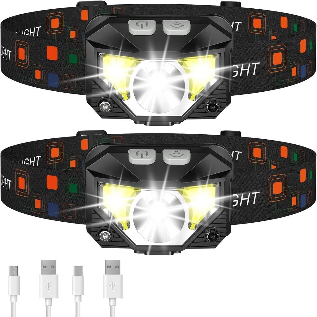 Lanterna de Cabeça LHKNL, Lanterna de LED Ultra-Leve e Brilhante Recarregável com Luz Vermelha, Pacote com 2 Unidades, À