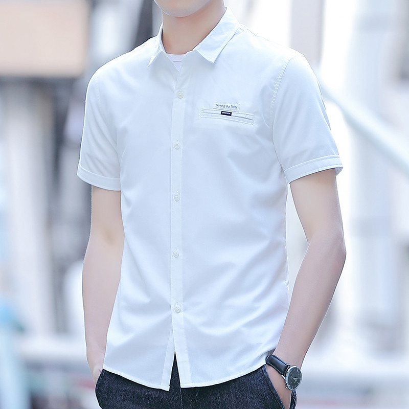 Camisa masculina de manga curta Casual All-Match camisa de cor sólida verão roupas masculinas 2025 novo estilo roupas su