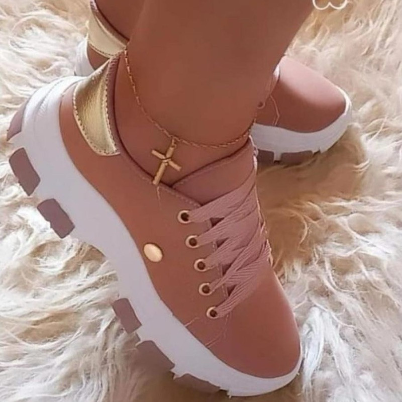 Tênis Feminino Casual Plataforma com detalhes dourado fashion para todas as ocasiões em oferta!!!!